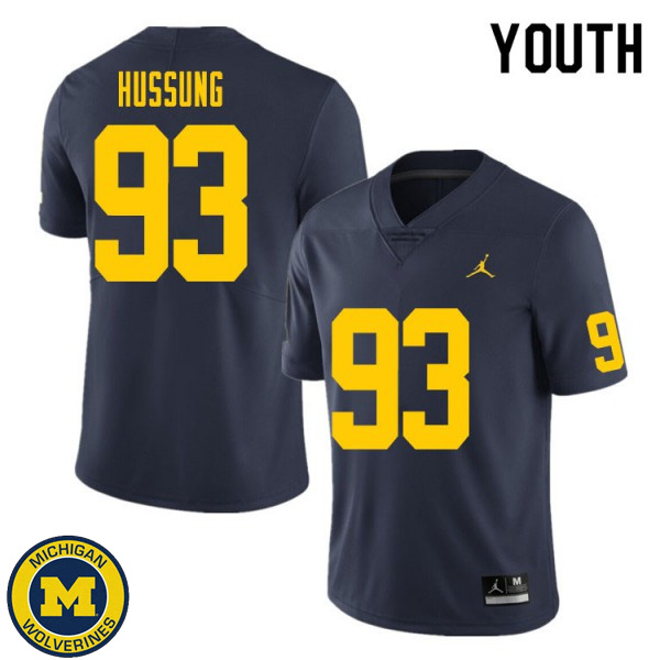 Youth Michigan Wolverines #93 Cole Hussung Navy Stitched Football Jersey